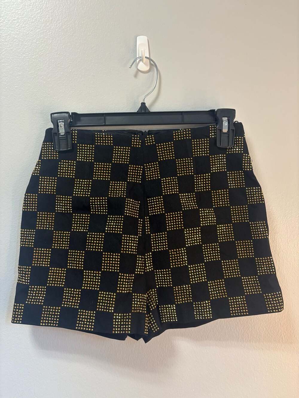 Cloud Ten Black And Gold Studded Checkerboard Shorts Size S